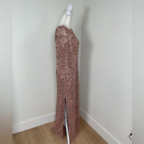 Adrianna Papell Damen Perlen Illusion Spaltenkleid Farbe Roségold Größe 10 Neu mit Etikett - Bild 12 von 16