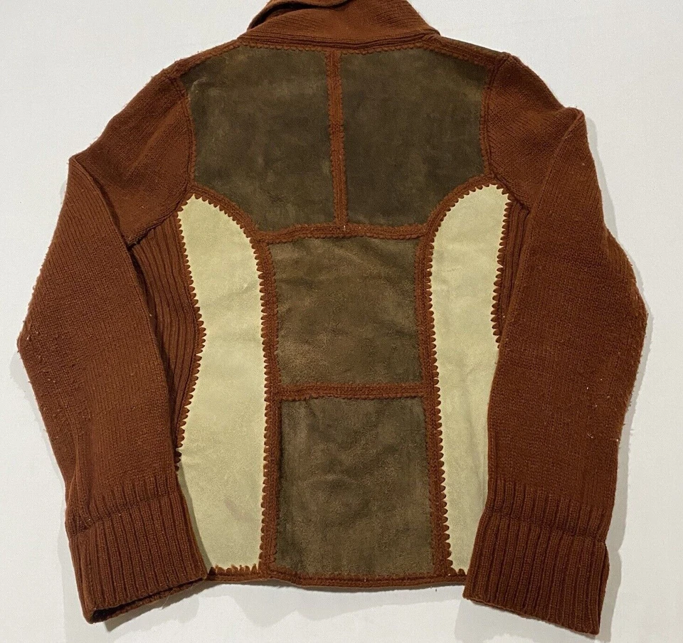 Suéter Montgomery Ward Vintage Cuero Y Acrílico Años 70 Mediano Para Mujer Óxido AF2 Foto 4 de 4