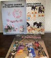 Needlecraft Ala Mode Plastic Canvas Pattern Lot Of 3; Christmas Halloween Hearts