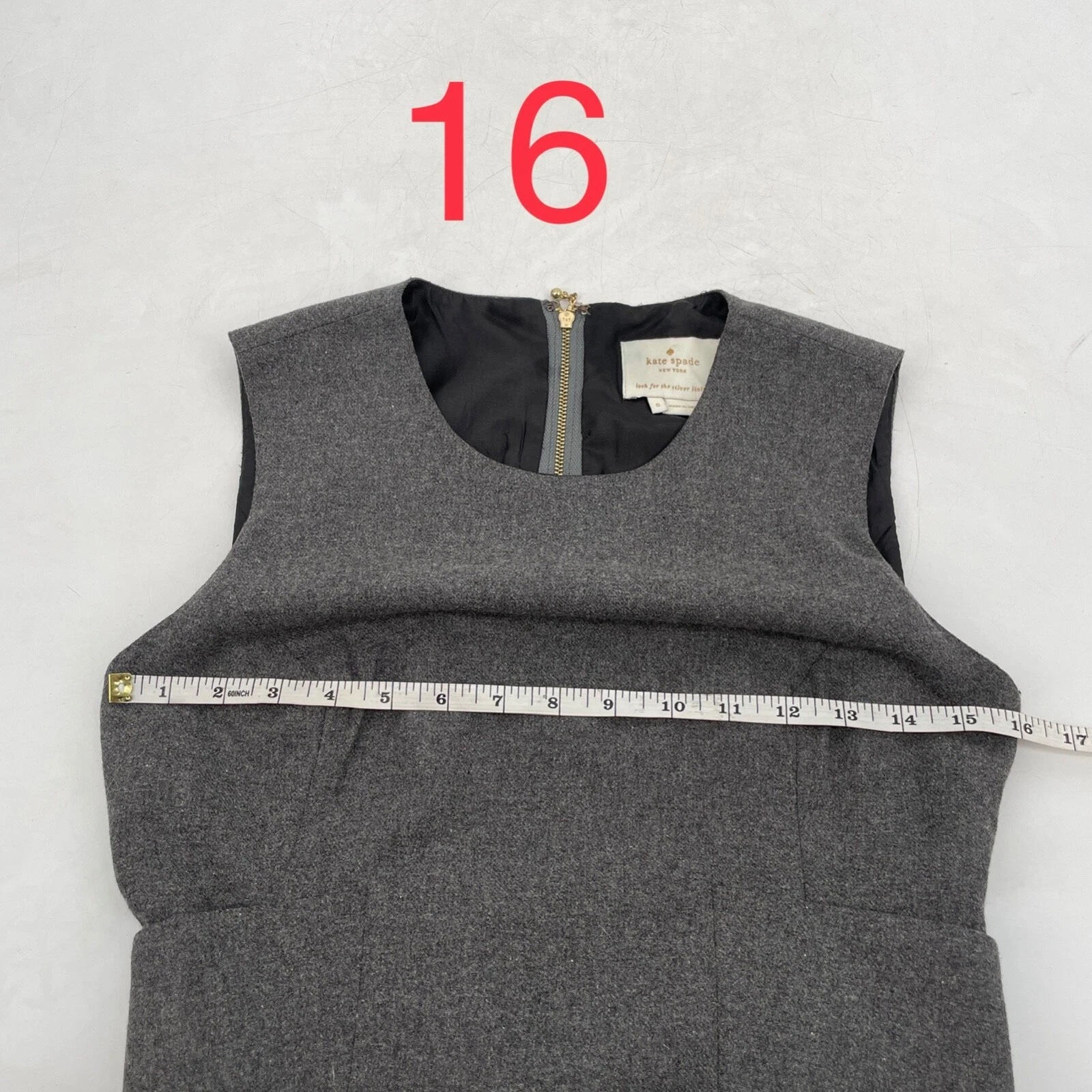 Abito donna Kate Spade taglia 6 grigio misto lana Marti aderente e svasato fiocco $428 linea A