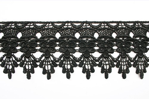 3",4", 4.5",4.75",5", 5.75",5 1/8", 6",7.5" Embroidered Black Venice Lace Trim - Picture 9 of 12