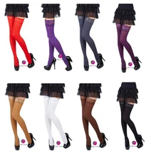 NEW Lace Top 40 Denier Sheer Hold-Ups Stockings - 8 Various Colours- Sizes S-XL