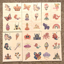    GIRLS MERMAID UNICORN PRINCESS GLITTER Temporary Tattoos Fun 4 Sheets Castle