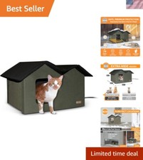 Heated Outdoor Cat House Extra-Wide Winter Shelter for Ferals - Cat House for...