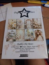 PAPER FAVOURITES PAPER PACK 8 DESIGNS SINGLE SIDED NEW SHABBY CHIC ROSES