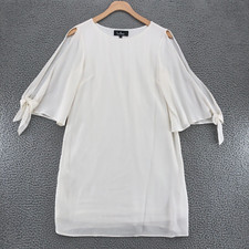 Lulus Dress Womens Small White Unspoken Love Mini Shift Tunic 3/4 Slit Sleeves