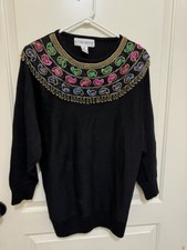 VINTAGE VICTORIA HARBOUR WOMEN'S HEAVILY BEADED PAISLEY PATTERN SWEATER SIZE M