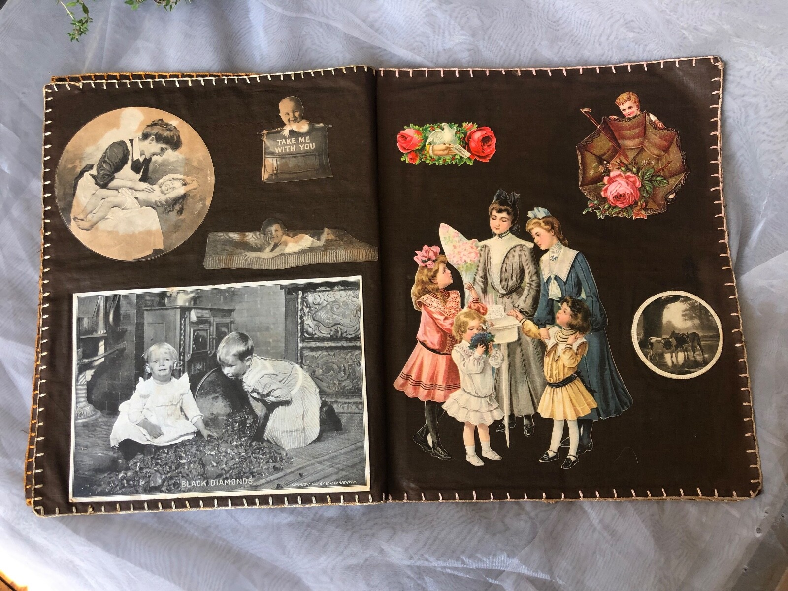 Antique Victorian Scrapbook Album Handmade Fabric Scrapbook Paper Ephemera Scrap eBay