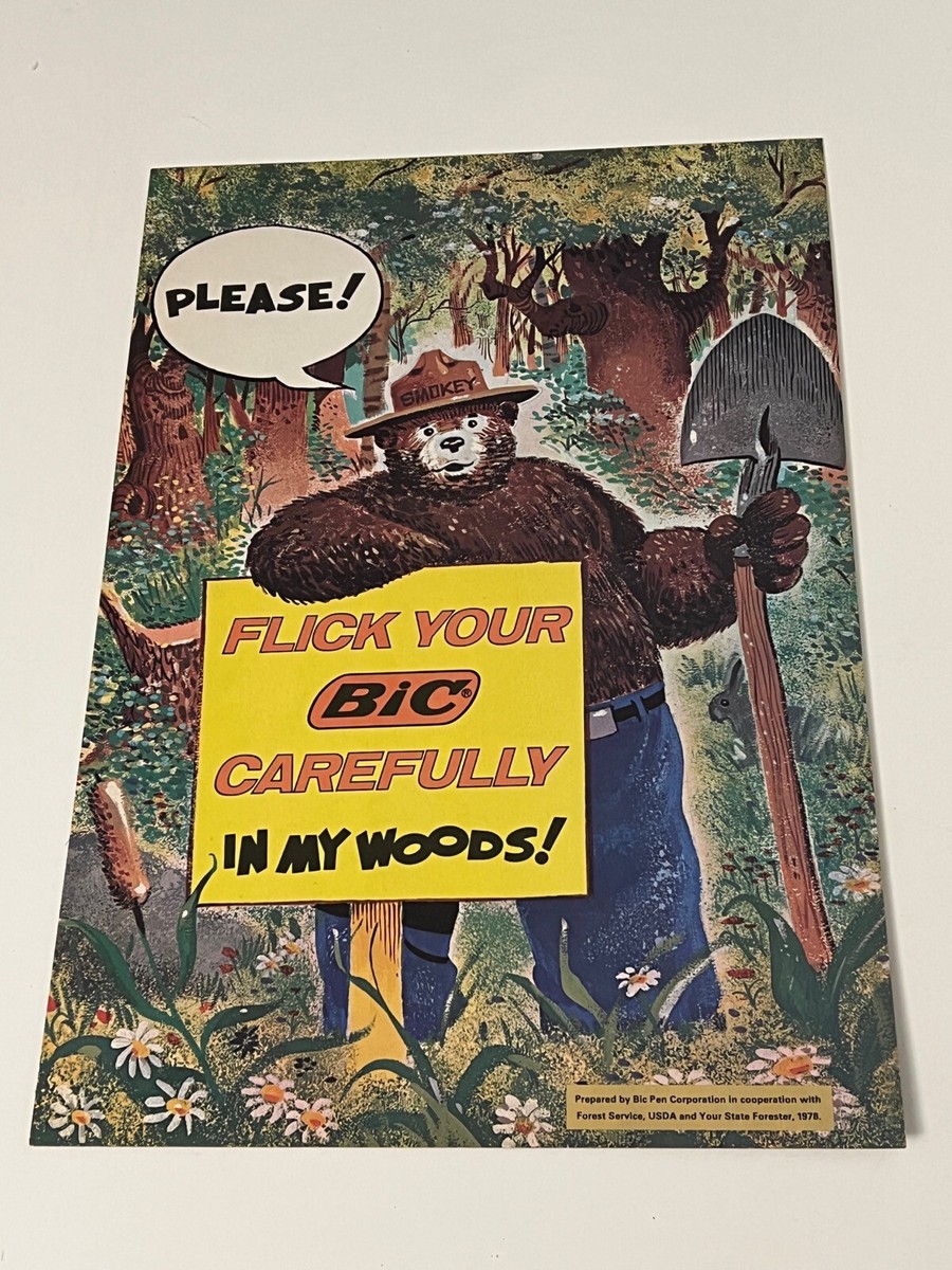1960年代 Smokey The Bear バンク　& フライヤー額装 Smokey The Bear Flick your Bic Carefully in my woods 1978 Heavy