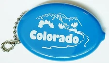 Colorado Coin Pouch Keychain Vintage Souvenir Mountains Blue Quikoin Keyring 