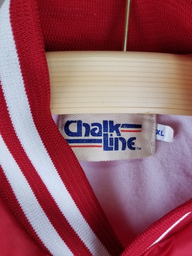 VINTAGE 90' CINCINATI REDS MLB CHALKLINE RED SATIN JACKET SZ XLARGE - Picture 4 of 5