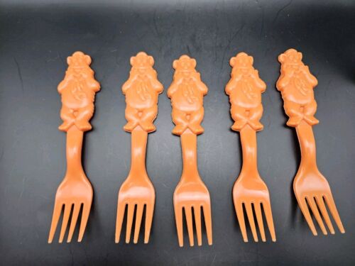 Vintage Muppet FOZZY Character Orange Plastic Kids Forks Lot Of 5