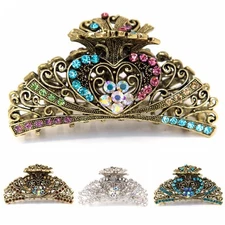 USA Hair Claw Rhinestone Crystal Hairpin Large Metal heart hair claw clamp Clip 