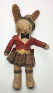 1930s? GUND Stuffed Rabbit SCOTTISH COSTUME kilt 15.5-inches tall +ears 