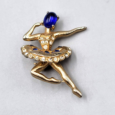 Vintage Coro Ballerina Brooch Blue Stone Jelly Face 1940s 1.5''