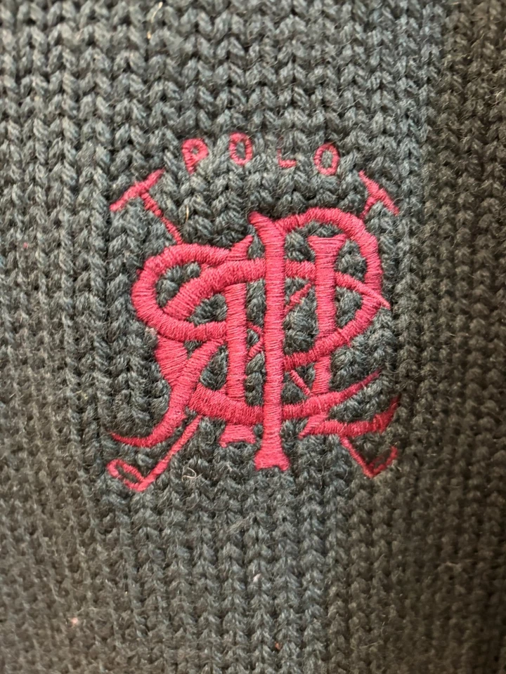 Polo Ralph Lauren Vintage Etiqueta Azul Garabato Logo Lana Verde Adulto Mediano Crew Foto 4 de 4