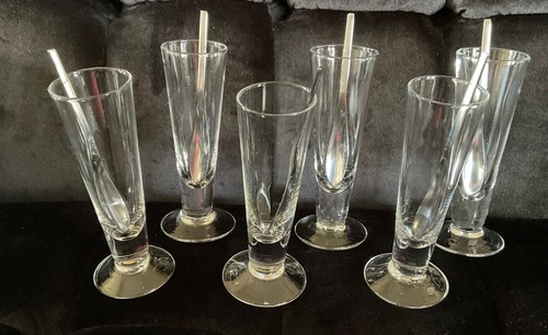 Sheridan Dessert Cups 5” Glass 1.75oz Non-Tarnish Stainless Spoons Set of 6 Shot