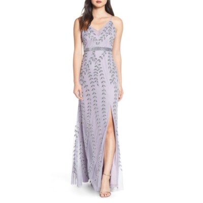 $320 Adrianna Papell Lavender Lilac beaded strap gown dress