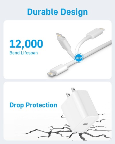 i Phone Charger 10Ft Fast Charging MFi-Certified 20W PD Block with 6Ft Cable ... - 第 5/7 張圖片