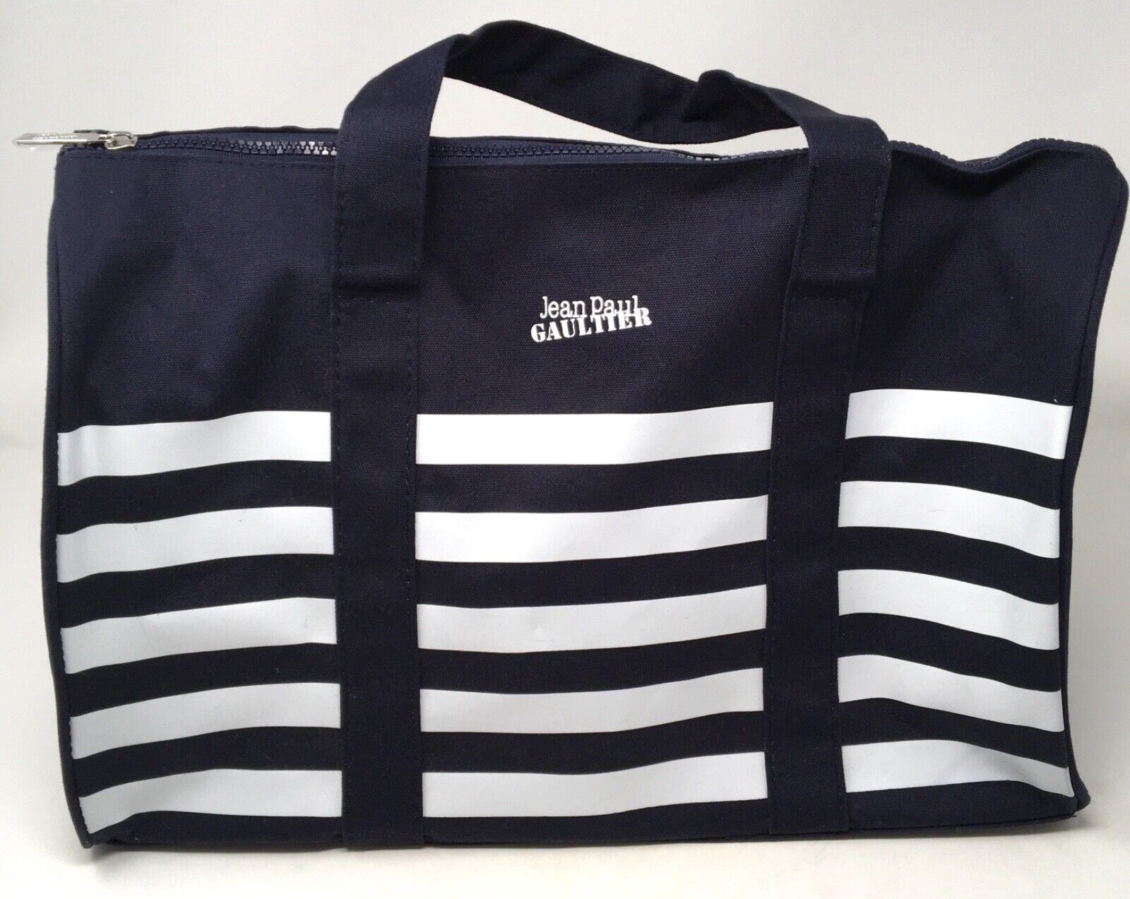 Jean Paul Gaultier Navy & White Stripes Canvas Tote Bag Travel Gym Duffle  Bag