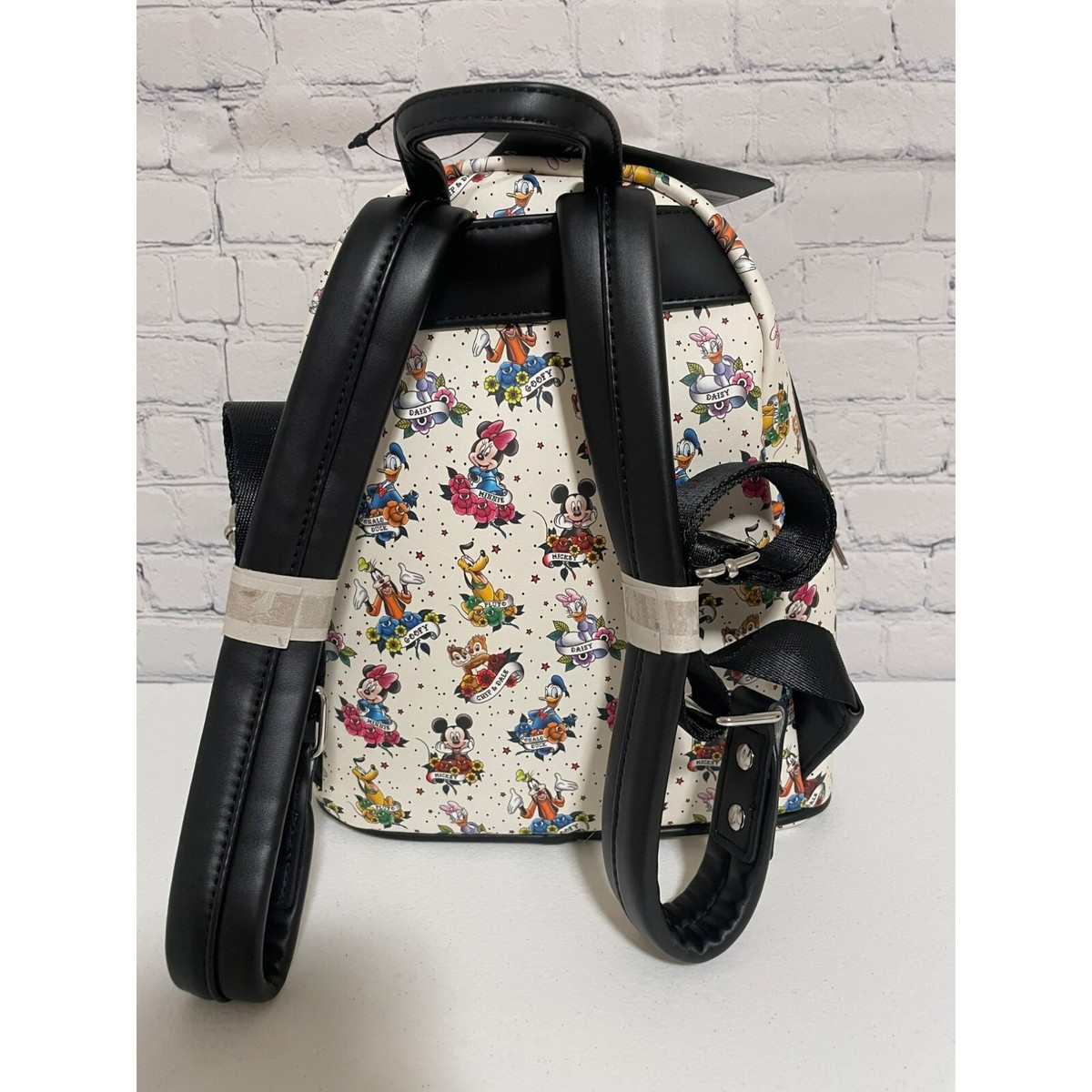 Loungefly White Multi Mickey & Friends Mini Backpack with Black Trim Loungefly Disney Mickey And Friends Tattoo Mini Backpack  main image 4