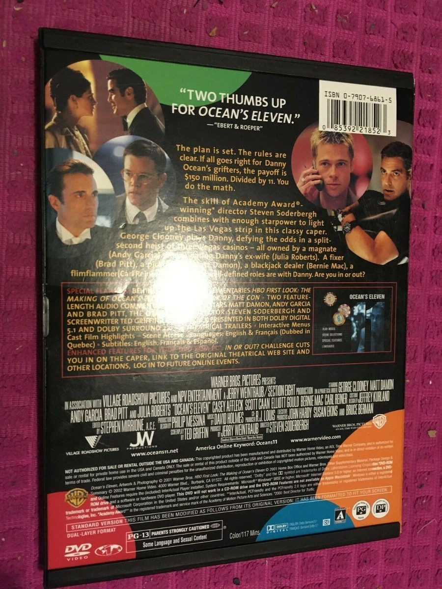 Ocean's Eleven DVD Brad Pitt GEORGE CLOONEY Matt Damon JULIA