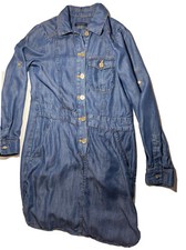 Tommy Hilfiger Women s Shirt Dress Blue Denim Chambray Roll Tab Sleeve Size 2
