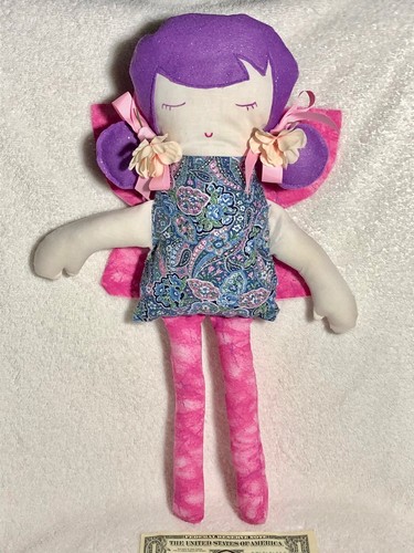 Cute Vintage Handmade Plush Stuffed Fairy Pixie Doll Toy Pinks & Purples 18" QQ!