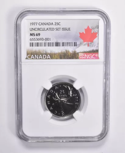 1977 MS69 Canadian 25C Quarter Unc Set Issue NGC Canada Lbl