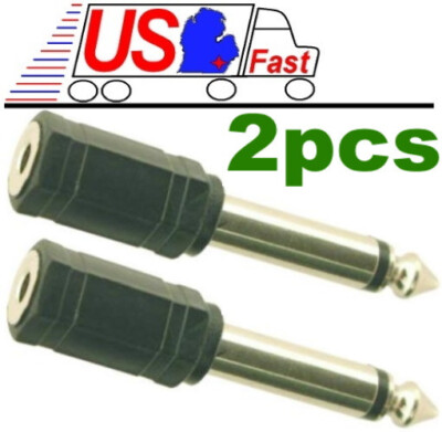 2 PACK 3.5mm 1/8'' Female Plug Mono TS to 6.35mm 1/4'' Male Jack Audio Adapter