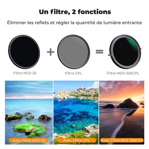Filtre Polarisant 55mm et ND Variable ND2-32 sans Croix Bleu 2 en 1 pour Obje... - Photo 3 sur 8