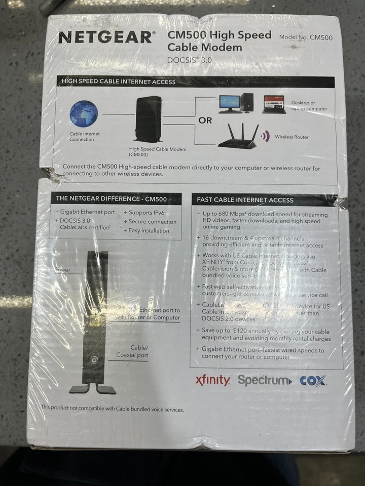 Netgear CM500 Black High Speed Portable Dual Band DOCSIS 3.0 Cable Modem NEW - Image 3 of 4