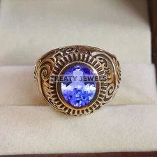 Tanzanite Oval Cut Gemstone With 925 Sterling Silver Ring For Men's #B646