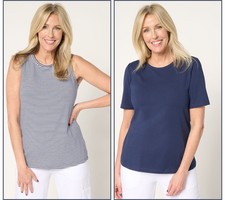 Denim  Co. Women's Top Sz S Essentials Striped Tank Solid Blue A692018