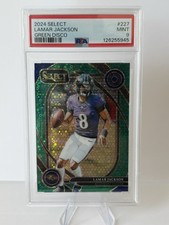 2024 Panini Select Club Level Lamar Jackson Ravens Green Disco Prizm /5 PSA 9