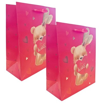 Mittlere Geschenktüten 2er Set Valentinstag rot Be Mine Bär Design - 33 cm x 26,5 cm