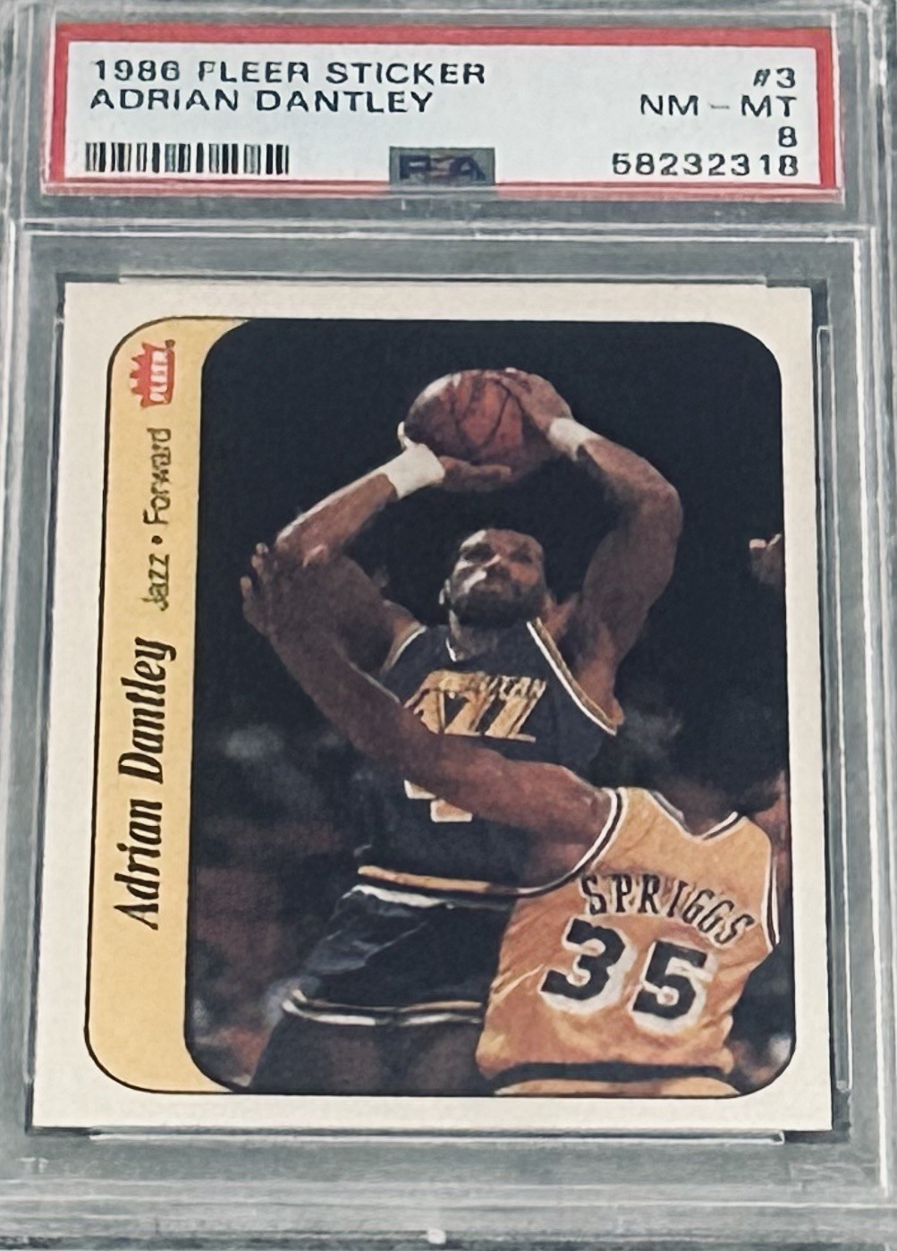 1986 Fleer Basketball Sticker #3 Adrian Dantley NM MT PSA 8-well Centered