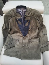 Herrn Trachten Sakko Janker Leder Wildleder Graugrün Hirschhornknöpfe Gr. 50