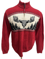 Vintage Chaps Cotton Knit Quarter Zip Sweater Moose Red Men's XL