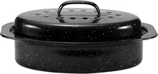 Granite Roaster Pan, Small 13” Enameled Roasting Pan with Domed Lid. Oval Turkey