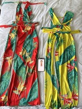 Wedday Tropical Floral Maxi Dress Red Yellow Green Backless Straps Size Medium 
