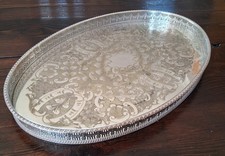 Vintage Viners 'Alpha' Chased Silver Plated Gallery Tray. Large - 18" / 46cm.