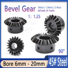 1/1.5/2 Mod Bevel Gear 20-25 Teeth Transmission Gears Bevel Teeth 90° 45# Steel