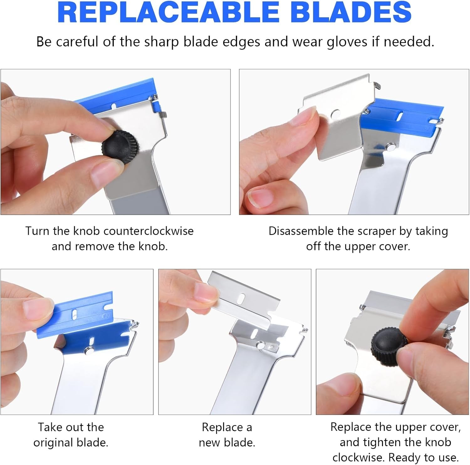 Blade Scraper Tool with 10 Metal & 10 Plastic Replacement Blades, Long Handle US