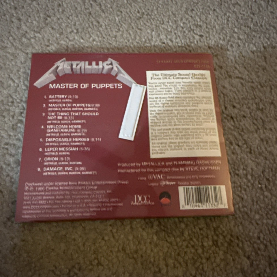 Metallica - Master of Puppets 24kt Karat Gold Disc CD New / Sealed Vintage RARE! Foto 4 de 4