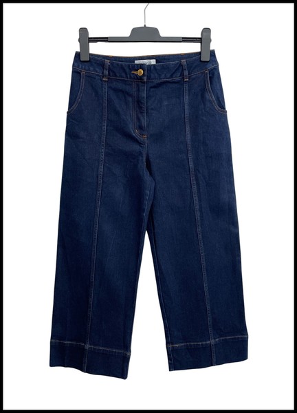 REVIEW Indigo Frankie Cropped Stretch Denim Capri Jeans Pockets Size 10