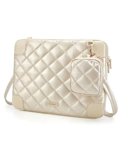 13-14 Inch Puffy Laptop Sleeve with Strap, Protective Laptop 13-14 inch Beige