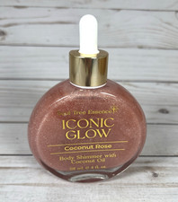 Soul Tree Essence Iconic Glow Coconut Rose Body Shimmer Oil Pink Glass Bottle