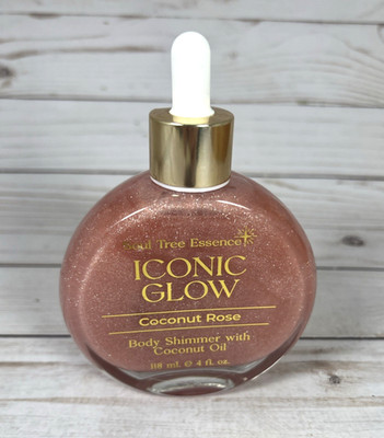 Soul Tree Essence Iconic Glow Coconut Rose Body Shimmer Oil Pink Glass Bottle