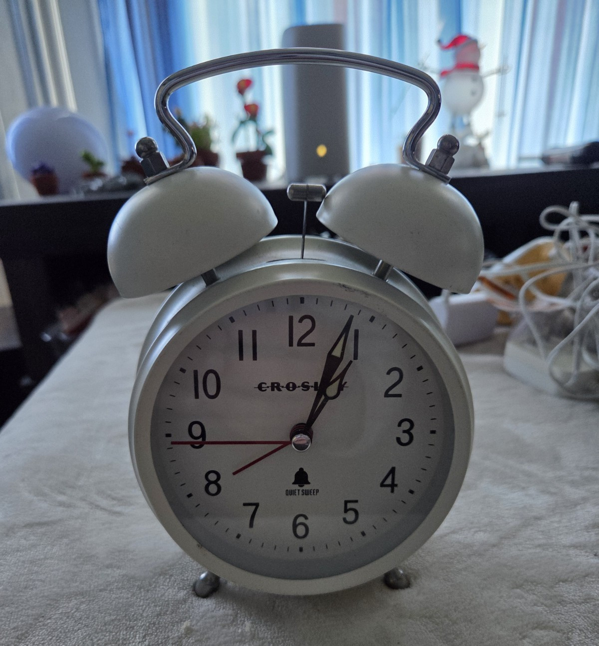 Crosley Twin Bell Analog Alarm Clock Quiet Sweep Matte WhiteFinish Round Arabica